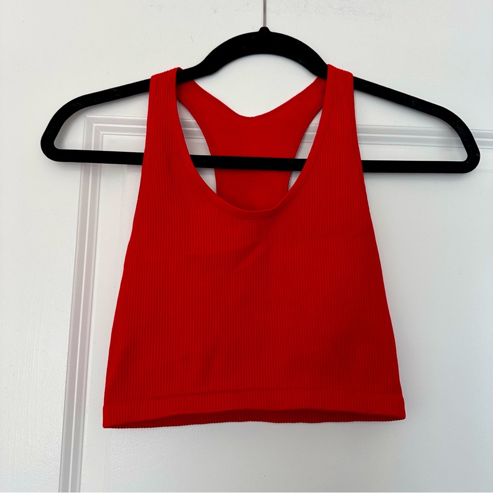 Z by Zella (S) Red Ribbed Longline Halter Back Cropped Tank/ Unlined Sports Bra